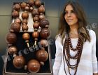 Vintage Wood Copper Chunky Beads Long Necklace 1970s Hand Made Unique Jewellery