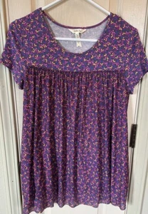 Matilda Jane Womens Small Purple Floral Short Sleeve Peasant Shirt - Picture 1 of 5