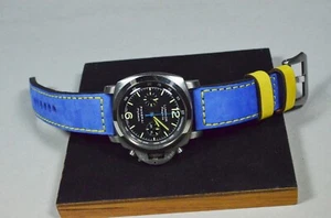 UHRENARMBAND NAVY BLAU GELB ECHT NUBUK LEDER FOREST BAND FITS PANERAI MA STRAP - Bild 1 von 12