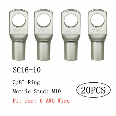 20PCS 3/8" Gauge 6AWG Ring Electrical Wire Lug Copper Terminals Crimp Connectors - Image 1 of 4