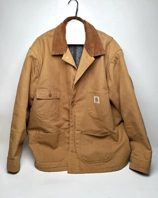 复古 90 年代 Carhartt 毛毯纽扣编舞工作服夹克 CO1 BRN 48 Reg — 第 1/4 张图片