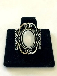 ANILLO DE PIEDRAS PRECIOSAS DE LUNA DE RODIO PLATEADO .925 TALLA 9.5 - Imagen 1 de 2