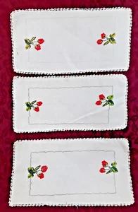 3 VTG Cross Stitch Embroidery Table Toppers Runner Dresser Scarves/Doilies - Picture 1 of 10