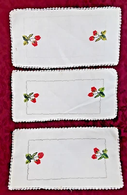 3 VTG Cross Stitch Embroidery Table Toppers Runner Dresser Scarves/Doilies - Image 1 of 4