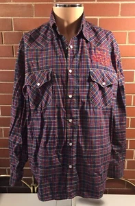 Sailor Jerry Mens Large Western Shirt Blue Red Plaid Long Sleeve Pearl Snaps USA - Picture 1 of 9