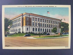 Roanoke Virginia VA EE. UU. Oficina de Correos Gobierno Bldg Vintage Lino Postal 1945 - Imagen 1 de 2
