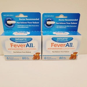 2 Fever All Infants' Acetaminophen Rectal Suppositories 80mg 6ct each 04/2026 - Picture 1 of 4