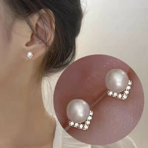 Stud Earrings Girl Jewellery Pearl Diamond Beatutiful Silver Womens 925 Sterling - Picture 1 of 6