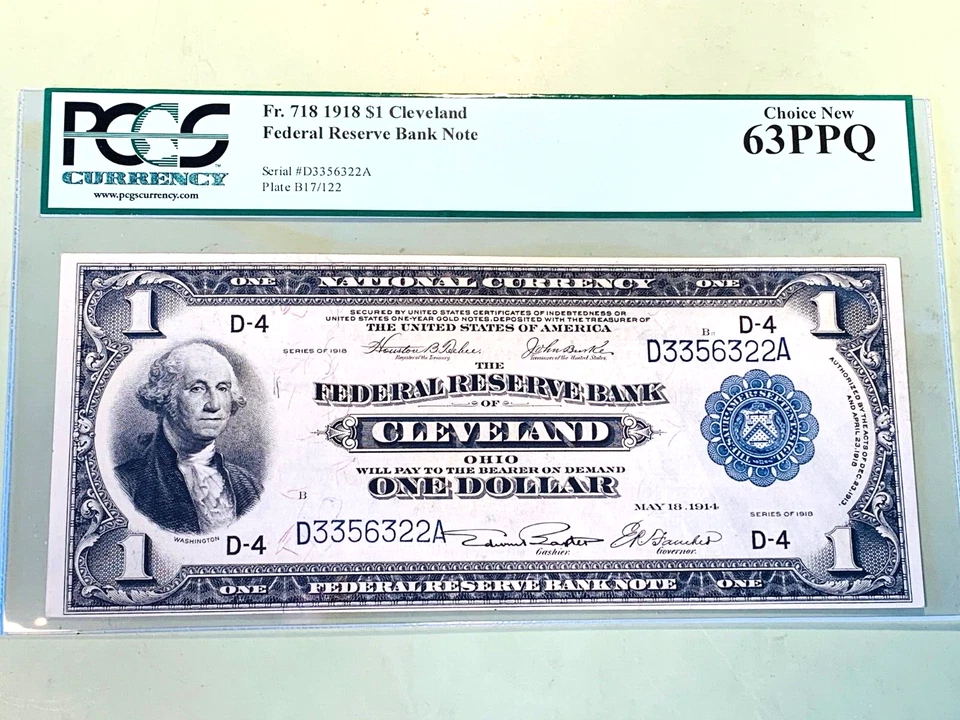 1918 $1 Cleveland FRBN - PCGS 63PPQ Choice NEW - Fr. 718 - Image 1 of 2