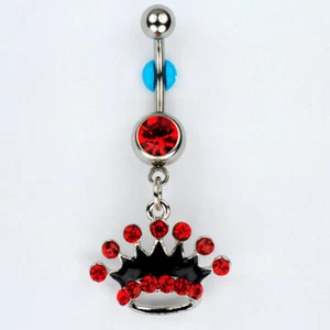 CROWN Dangle Belly Button Ring RED Tiara Princess Queen Navel Jewelry (C15) - Picture 1 of 1