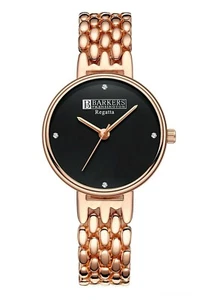 BARKERS of KENSINGTON Regatta Watch Rose Gold Black Dial Diamond Set 32 mm BNIB - Picture 1 of 12