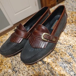 Cole Haan Kiltie Buckle Loafers Brown Black Leather Shoes Men's Size 10M - Picture 1 of 15