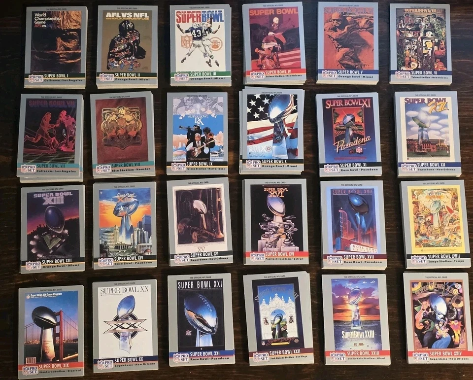 Juego profesional de tarjetas I-XXIV de arte temático del Super Bowl 1990/elige tu tarjeta/casi nuevo Foto 1 de 1
