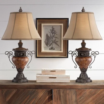 Juego de 2 lámparas de mesa tradicionales urna grande craquelada bronce Regency Hill Foto 1 de 4