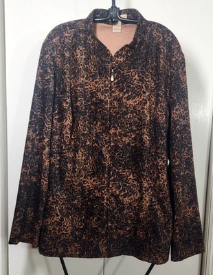 NOTATIONS Woman Leopard Print Lightweight Jacket 1X Full Zip Front   LS - Image 1 of 4
