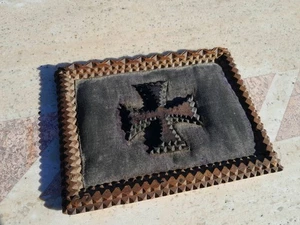 Antique French Tramp Art Trinket Box With German Cross Jewellery Display WW1 - Picture 1 of 8