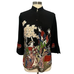 Blusa Top Citron Santa Monica 100% Seda Estampado Kimono Asiático Talla S Multicolor - Imagen 1 de 12