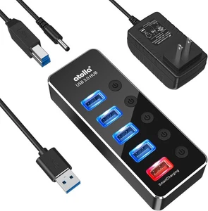 Powered USB Hub, atolla Aluminum 5-Port 3.0 Hub with 4 Data black - Picture 1 of 7