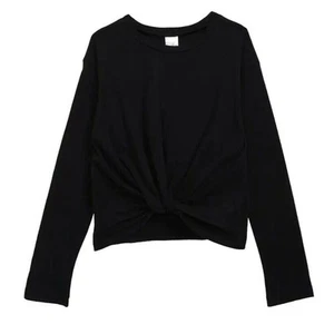 Nordstrom Teen Girls Black Cotton Twist Front Long Sleeve T-Shirt Size M - 8/10 - Picture 1 of 2