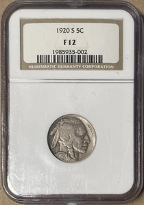 1920-S NGC F12 Buffalo Nickel 5c - San Francisco Mint - Picture 1 of 2