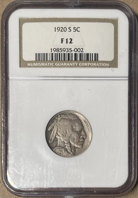 1920-S NGC F12 Buffalo Nickel 5c - San Francisco Mint - Image 1 of 2