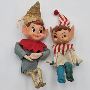 Coppia Ornamenti Pixie Elfo di Natale Vintage Knee Hugger Made In Japan  - Foto 1 di 5