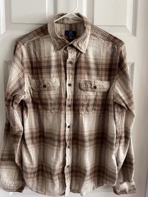 Camisa de franela George para hombre M 38-40 marrón tostado manga larga a cuadros Foto 1 de 4