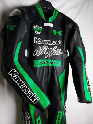 New Kawasaki Cowhide Leather Motorcycle Biker Suit Motorbike Racing CE Approved - Image 1 of 4