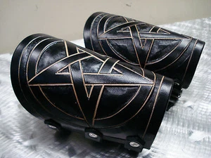 LEATHER LEATHER CARVED GAUNTLETS...DEATH METAL...(MDLG0152)....BRUJERIA'S - Picture 1 of 12