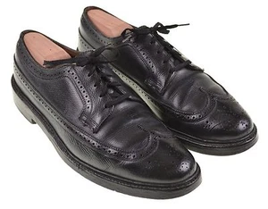 VTG Florsheim Black Pebble Grain Gunboats LWB Longwing Blucher V Cleat Shoes 9.5 - Picture 1 of 10