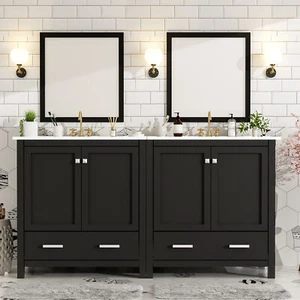 60" Modern Bathroom Storage Cabinet Black Bathroom Vanity Set w/Double Vanities - Picture 1 of 23