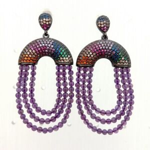 Natural Purple Amethyst Multi Color Cz pave Stud Earrings