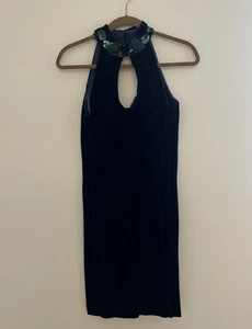 VTG 90s Prom Dress Blue Velvet Sequins Roberta Size 9/10 Halter Whimsigoth - Picture 1 of 7