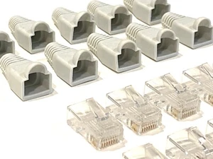 Lotto di (10) Spine Modulari RJ45 Crimp-On con Cappuccio Grigio Senza Strappi - Foto 1 di 3