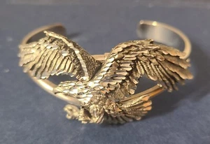 Silver Tone Flying Eagle Cuff Bracelet Signed EJC 95 Carved Look 5.5 Inch - Picture 1 of 8
