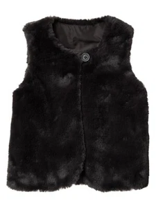 New Gap Faux Fur Body Vest Jacket Girls Baby Toddler Black button 18-24 months - Picture 1 of 1