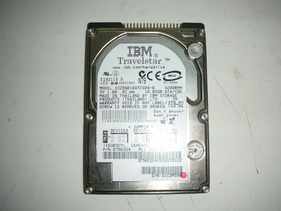 IBM Travelstar 10,05gb IC25N010ATCS04-0 320 36H6062 01 2,5 " Ide - Image 1 of 1