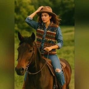 Denim & Co Aztec Fleece Vest S | Western Y2K Cabincore Rodeo | Horse Girl Layer - Picture 1 of 8