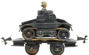 Vintage Small Gescha Clockwork Tank w/ Karl Bub 0-gauge Flat Car - Picture 1 of 6