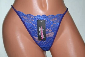 Sheer Shiny Blue Floral Thong with Purple Bands Size 36B - Picture 1 of 2
