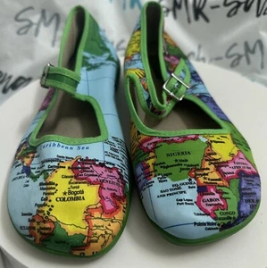 Hot Chocolate Design Chocolaticas MAPS Mary Jane Flats Shoes Sz 39 US 9 EUC - Picture 1 of 12