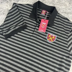 NWT West Ham United Football Polo Mens M Black Gray Striped Official Team Crest - Picture 1 of 8