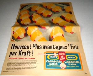 1961 KRAFT CANADIAN SLICES PROCESS CHEDDAR CHEESE ORIGINAL AD IN FRENCH - Imagen 1 de 1