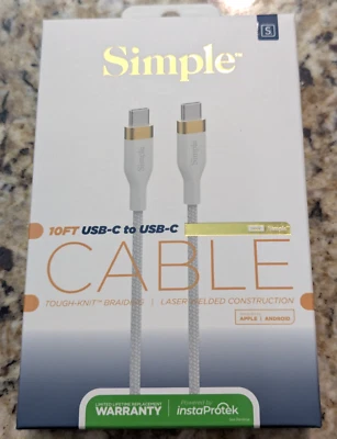 Simple 10 Ft USB-C to USB-C Cable Tough-Knit Braiding White Gold - Image 1 of 4