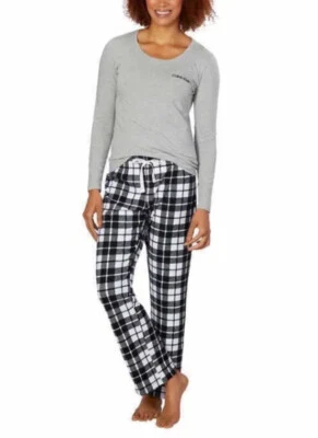 Conjunto de pijama polar de 2 piezas gris y negro talla mediana Calvin Klein para mujer Foto 1 de 4