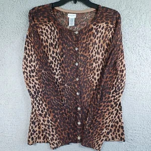 Jaclyn Smith Womens Cardigan Sweater Size Medium Leopard Print Button Long Slv - Picture 1 of 8