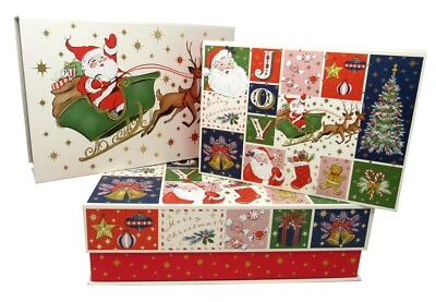 Set of 3 Punch Studio Flip Top Nesting Boxes Christmas Santa Montage 25950 - Image 1 of 4