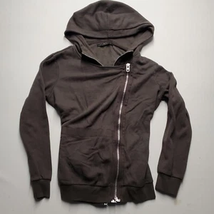 Allsaints Hoodie Womens Size 8 Brown Grunge Y2K 2 Zipper Affliction Style - Picture 1 of 11