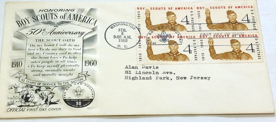 Boy Scouts of America 50th Anniversary 1960 4c FDI Cover - Image 1 of 4