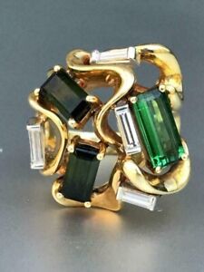 3Ct Emerald Cut Simulated Emerald Wedding Pinky Ring 14k Yellow Gold Over Silver
